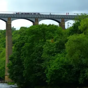 Das Pontcysyllte-Aquädukt umgeben von viel Grün in Wales
