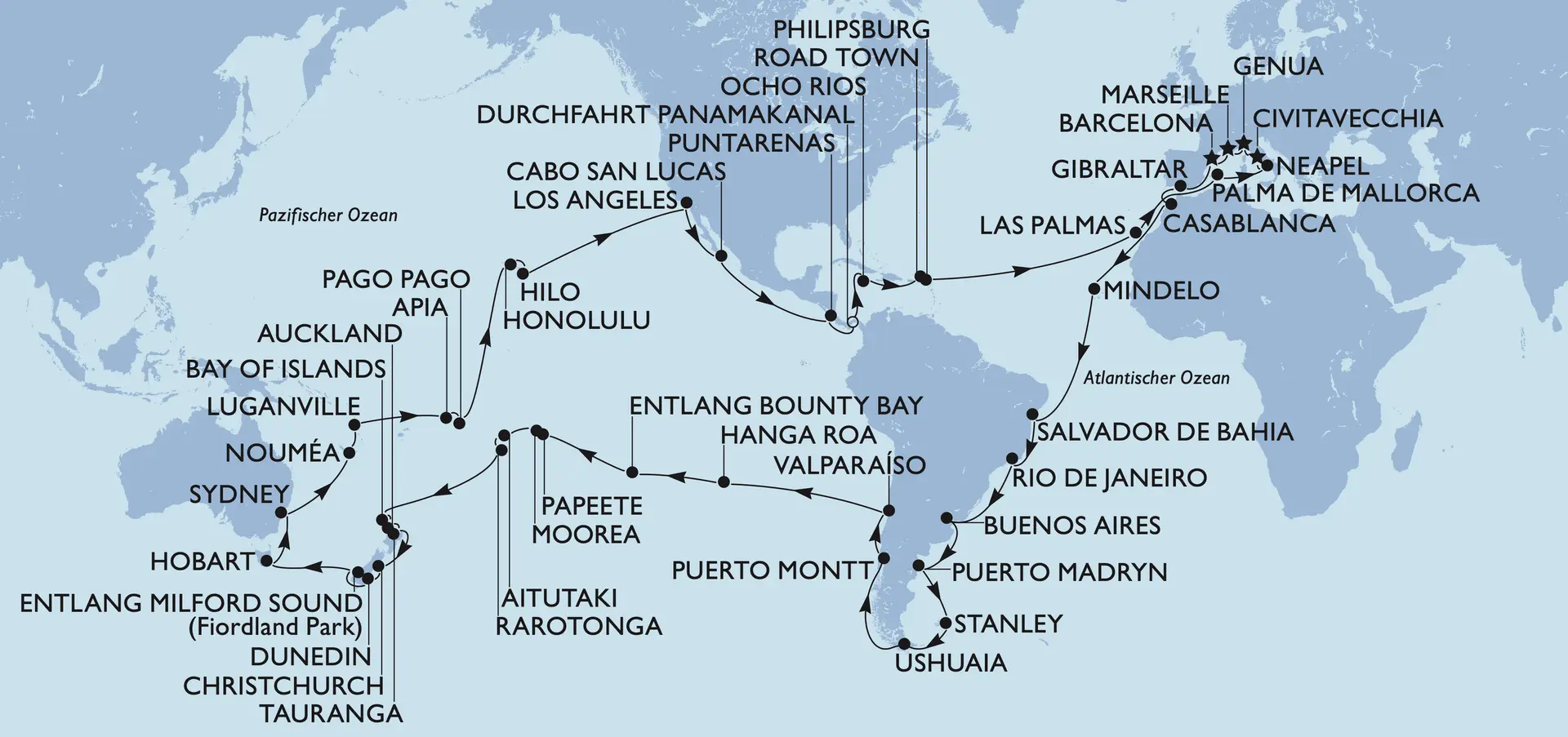 WW258_WW253_WW245_MC_bc_d Die Route der MSC World Cruise 2027